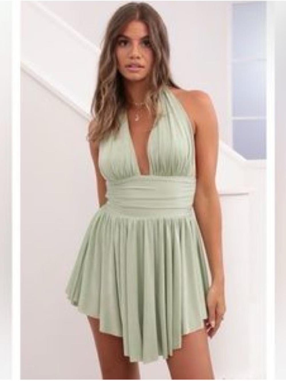 Pale Green Halter Skater Dress/Romper - With Shorts!
